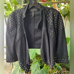 Bcbgmaxazria cropped eyelet metal jacket